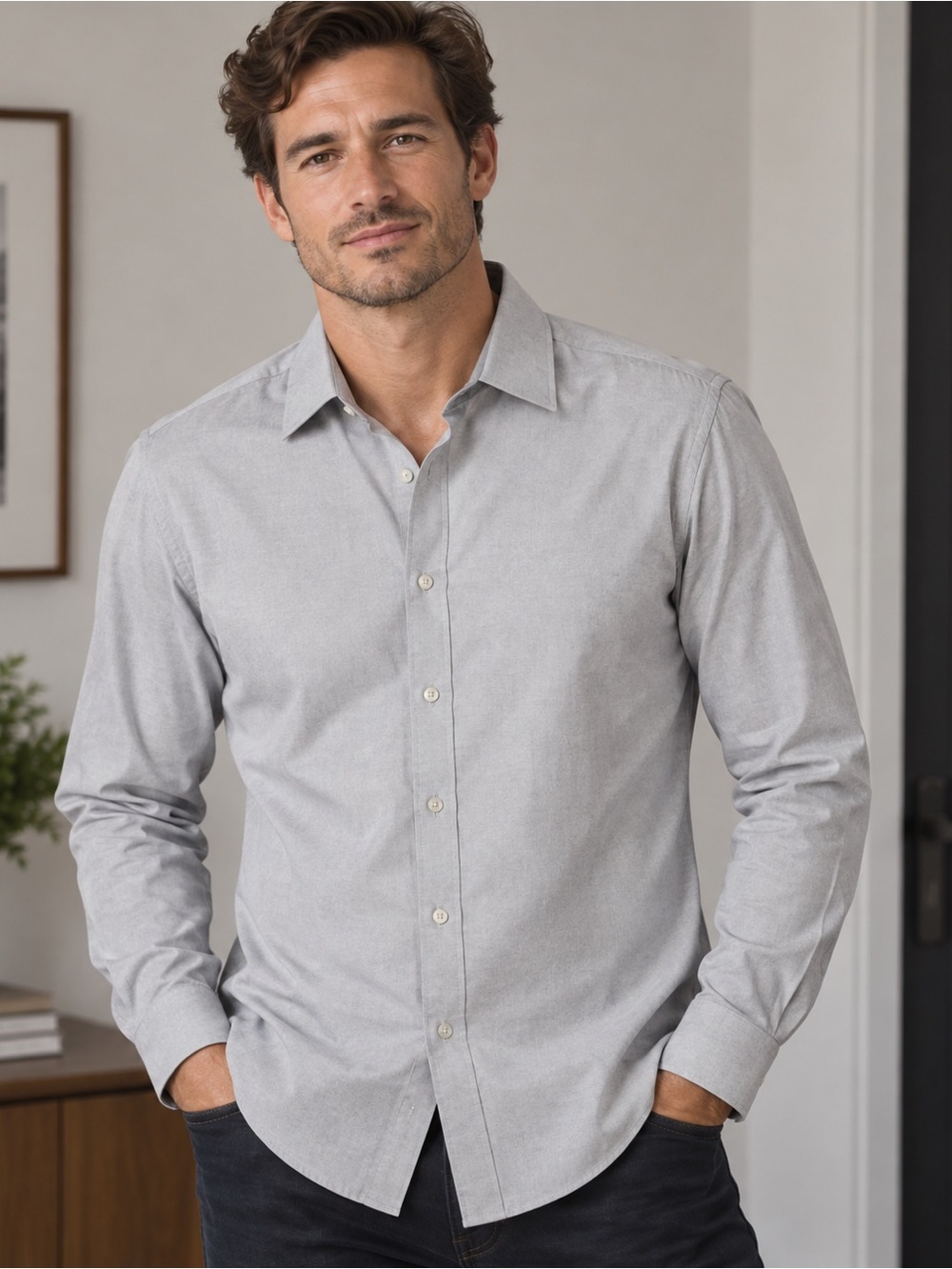 DKNY Grey Button-Down Dress Shirt